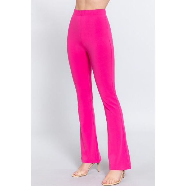 Elastic Waist Slim Flare Yoga Pants in Hot Pink