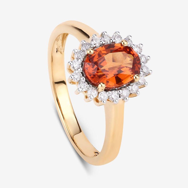 Bids.com 1.87 Carat Genuine Spessartite Garnet and White Diamond 14K Yellow Gold Ring Rings
