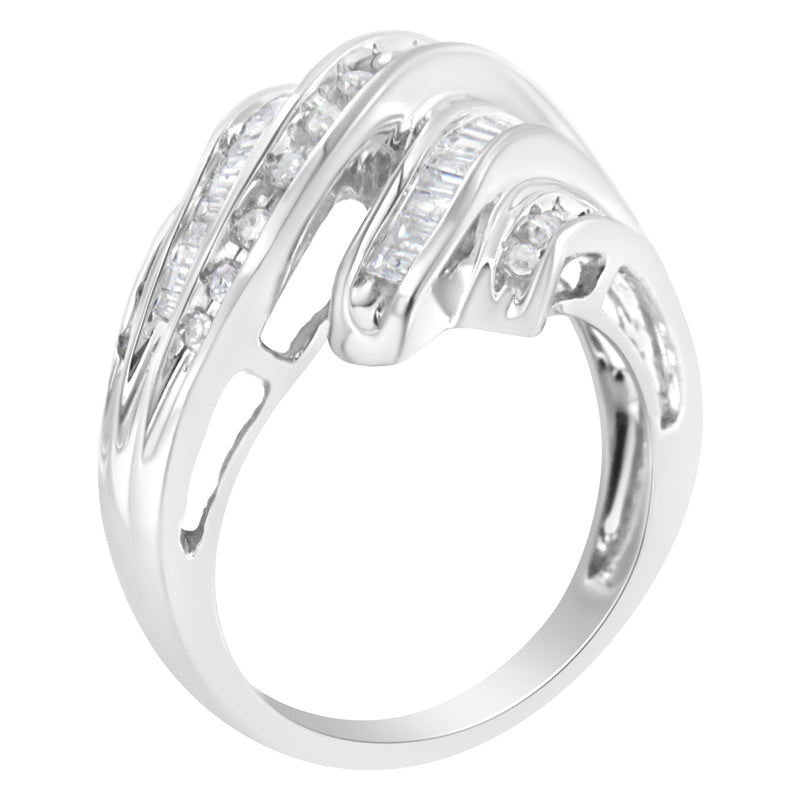 Bids.com 10K White Gold Round and Baguette Cut Diamond Channel Ring (3/4 Cttw, H-I Color, SI2-I1 Clarity) - Size 7 Rings