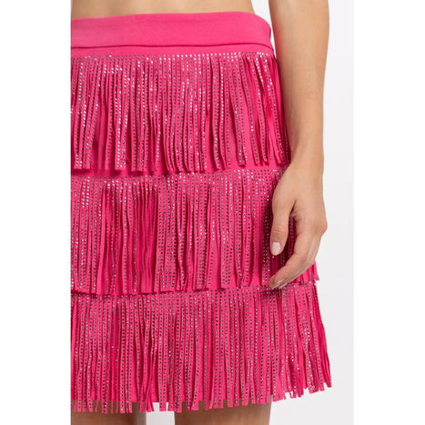 RHINESTONE SUEDE FRINGE SKIRT