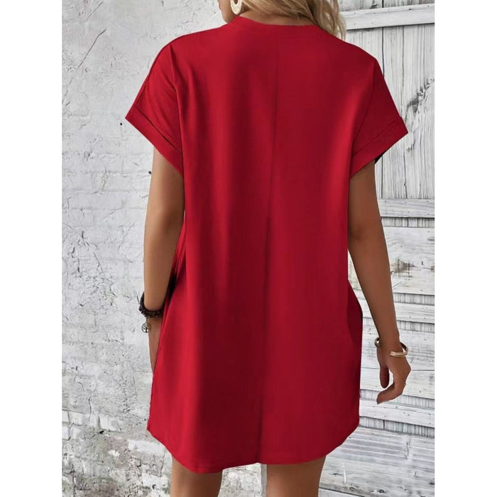 Pocketed Round Neck Short Sleeve Dress