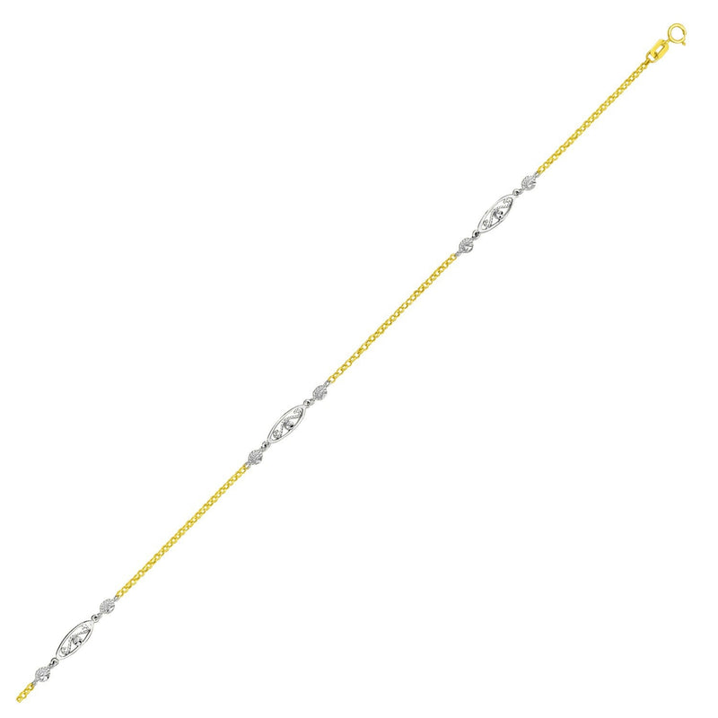 Bids.com 14k Two-Tone Gold Chain Anklet with Rope Design Oval Stations Accessories