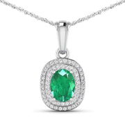Bids.com 1.50 Carat Genuine Zambian Emerald and White Diamond 14K White Gold Pendant Pendants