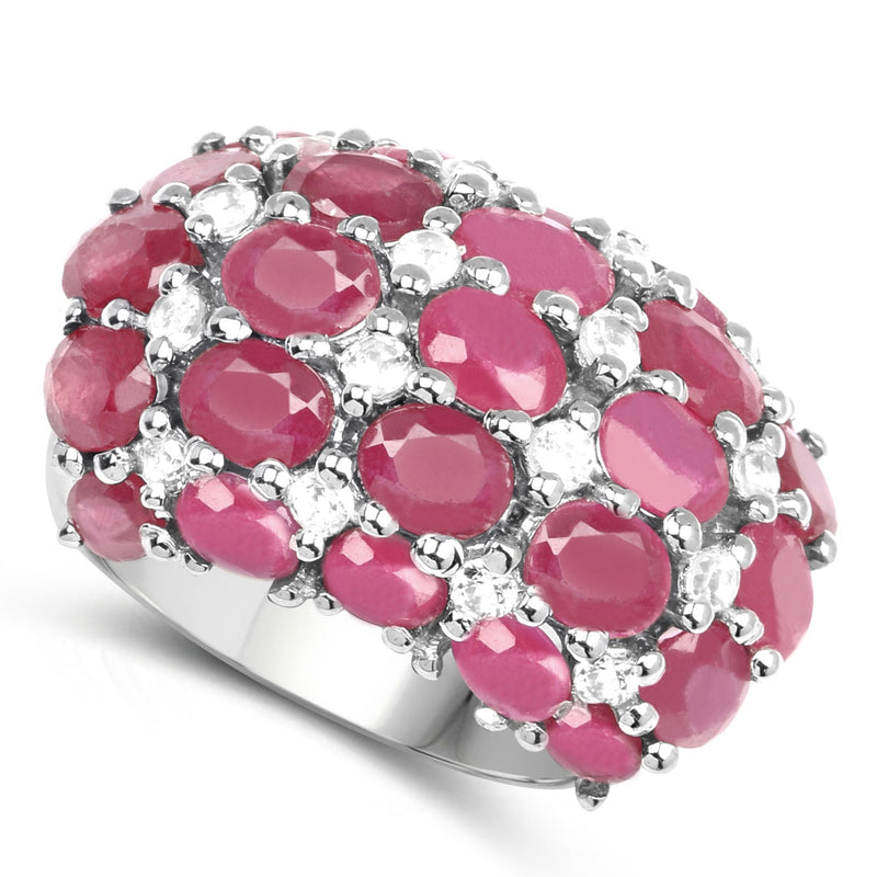 Bids.com 8.54 Carat Glass Filled Ruby and White Topaz .925 Sterling Silver Ring Rings