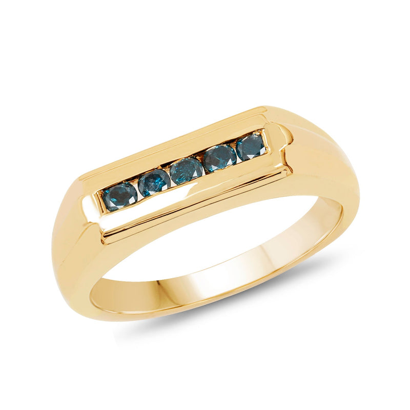 Bids.com 14K Yellow Gold Plated 0.25 Carat Genuine Blue Diamond .925 Sterling Silver Ring Rings