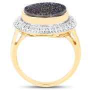 Bids.com 4.90 Carat Genuine Cobalt Blue Drusy .925 Sterling Silver Ring Rings