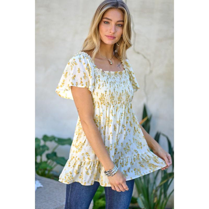 Floral Printed V-Neck Ruffle Top