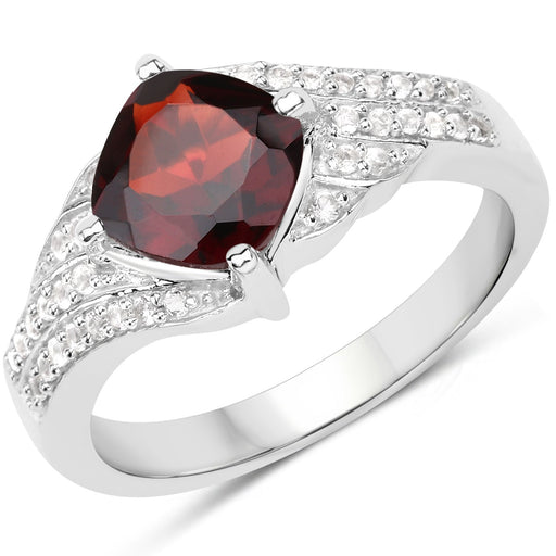 Bids.com 1.67 Carat Genuine Garnet and White Topaz .925 Sterling Silver Ring Rings