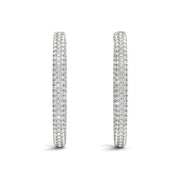 Bids.com 14k White Gold Diamond Hoop Double Sided Three Row Earrings (2 cttw) Earrings
