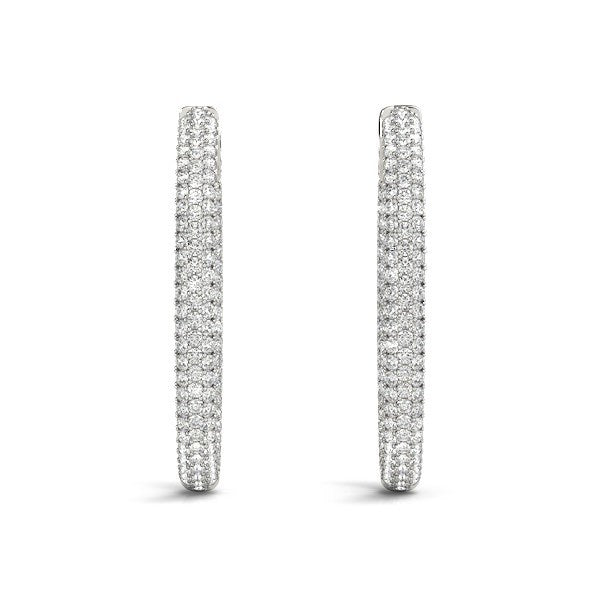 Bids.com 14k White Gold Diamond Hoop Double Sided Three Row Earrings (2 cttw) Earrings