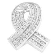 Bids.com 14K White Gold 2 5/8 Cttw Channel Set Round and Baguette Diamond Awareness Ribbon Pendant (H-I Color, I1-I2 Clarity) - Chain Not Included Necklaces