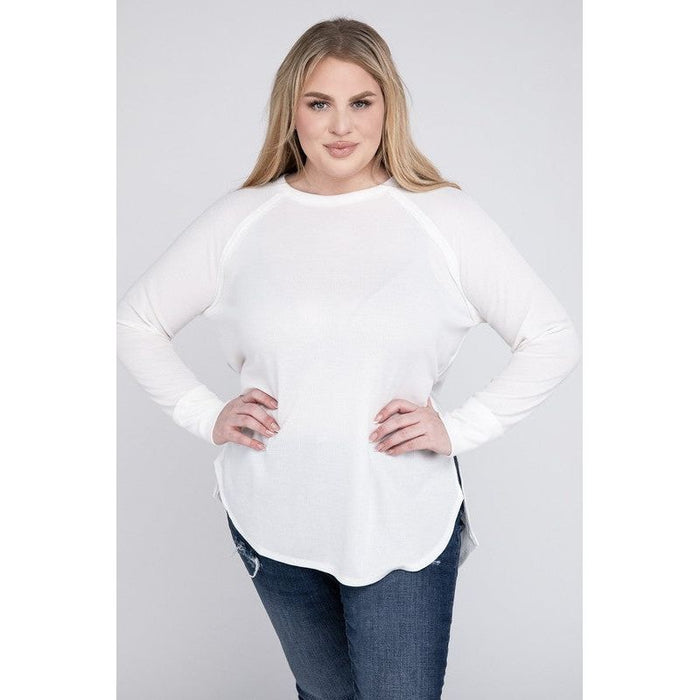 Plus Melange Baby Waffle Long Sleeve Top