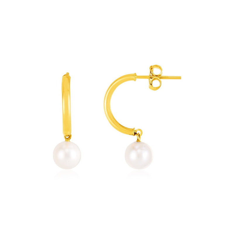 Bids.com 14k Yellow Gold Half Hoop Earrings with Pearls Earrings