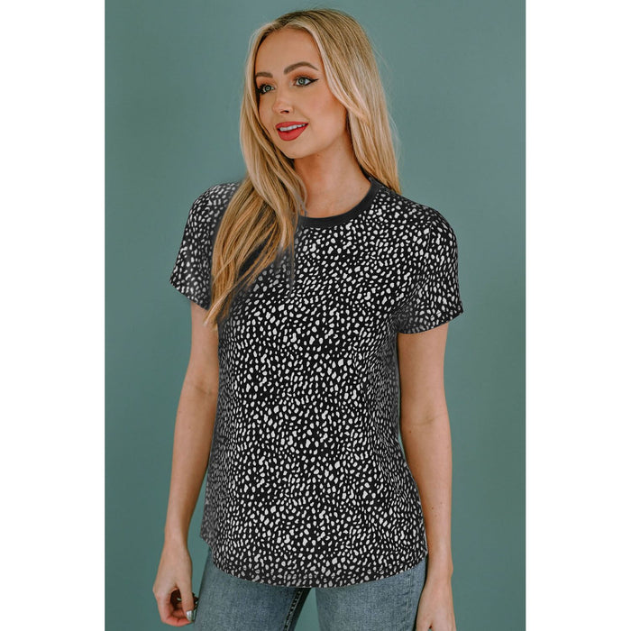 Animal Print Round Neck Short Sleeve T-Shirt