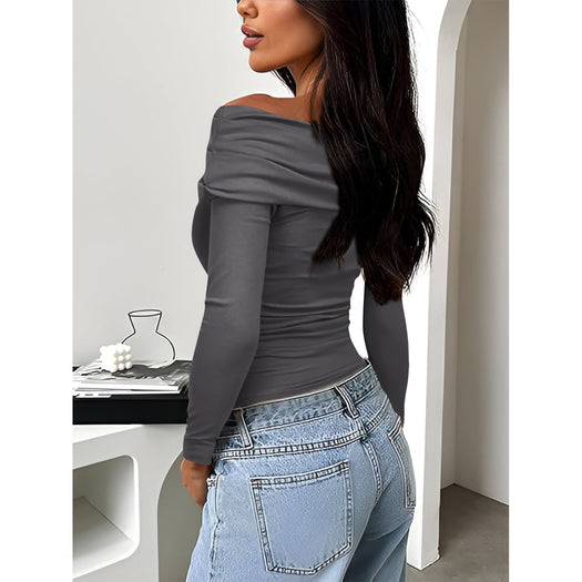 Ruched One Shoulder Long Sleeve T-Shirt