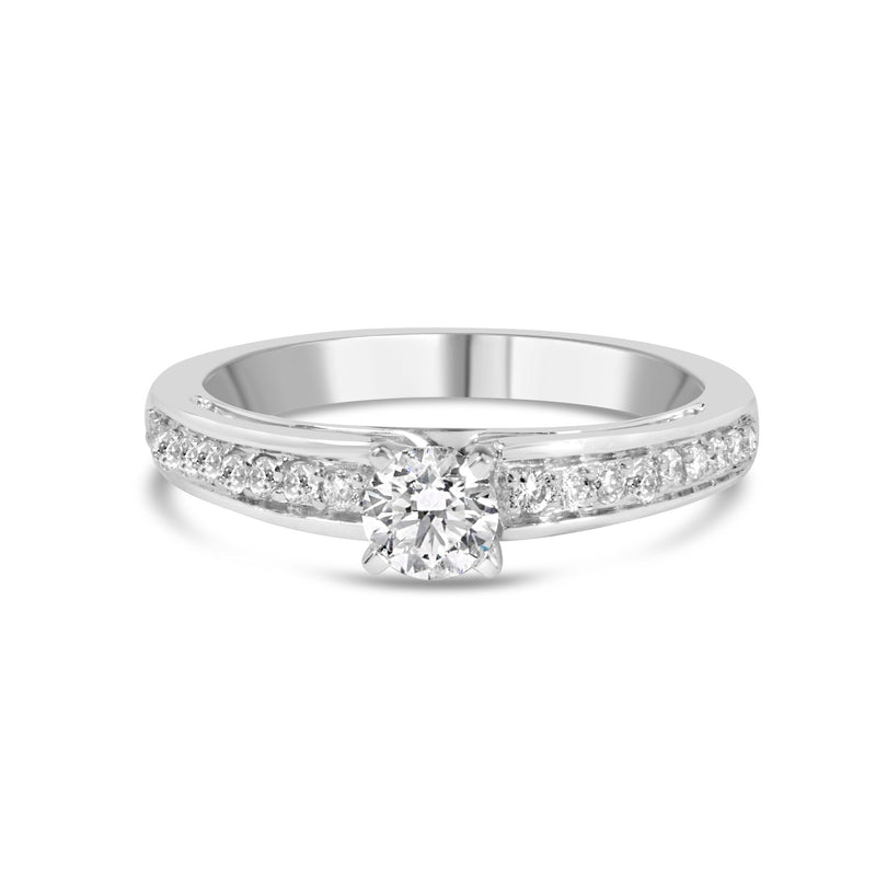 Bids.com 14K White Gold 1/2 Cttw Diamond Solitaire Pave Set Engagement Ring (G-H Color, VS2-SI1 Clarity) - Size 7 Rings