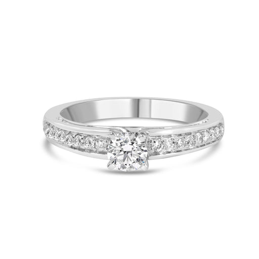 Bids.com 14K White Gold 1/2 Cttw Diamond Solitaire Pave Set Engagement Ring (G-H Color, VS2-SI1 Clarity) - Size 7 Rings