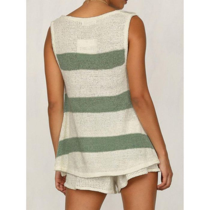 V-Neck Sleeveless Top and Drawstring Shorts Sweater Set