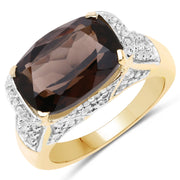 Bids.com 6.65 Carat Genuine Smoky Quartz and White Topaz .925 Sterling Silver Ring Rings