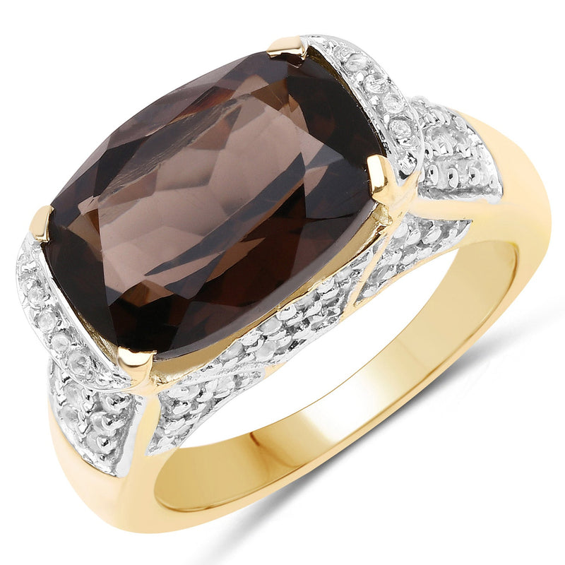 Bids.com 6.65 Carat Genuine Smoky Quartz and White Topaz .925 Sterling Silver Ring Rings
