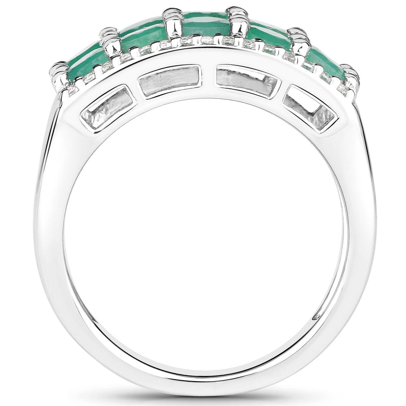 Bids.com 1.85 Carat Genuine Emerald and White Topaz .925 Sterling Silver Ring Rings