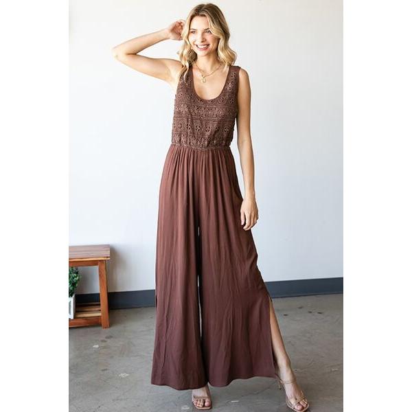 First Love Tie Back Sleeveless Slit Wide Leg Jumpsuit