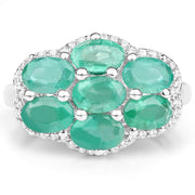 Bids.com 3.33 Carat Genuine Zambian Emerald and White Zircon .925 Sterling Silver Ring Rings