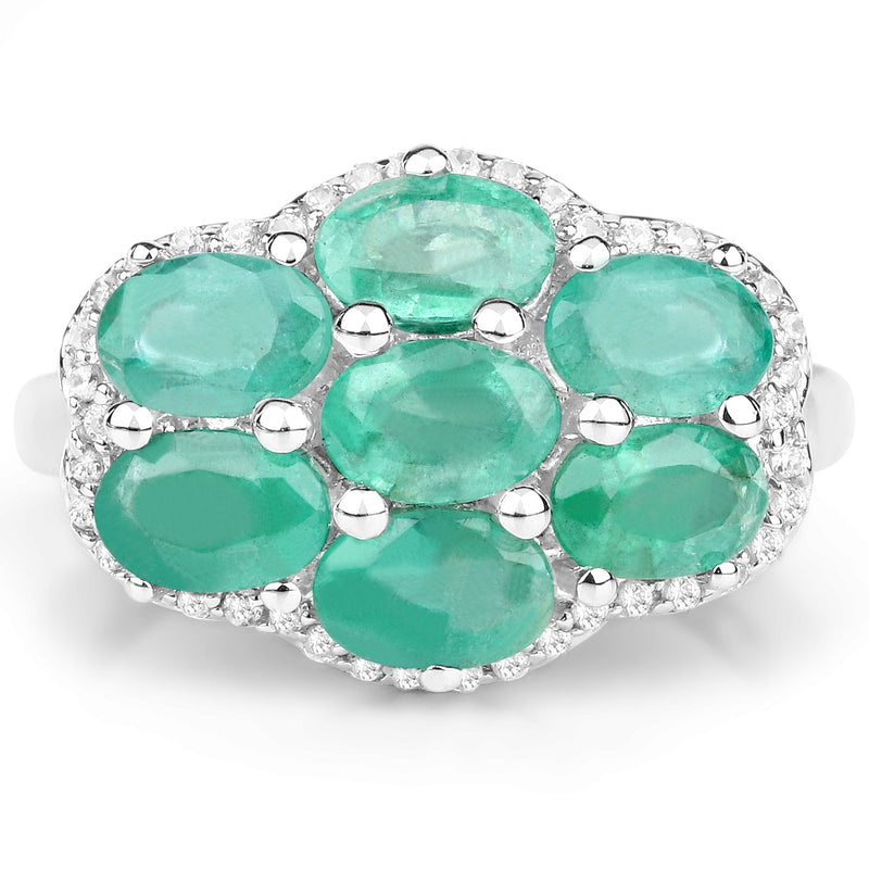 Bids.com 3.33 Carat Genuine Zambian Emerald and White Zircon .925 Sterling Silver Ring Rings