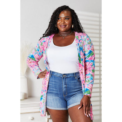 Double Take Floral Open Front Long Sleeve Cardigan