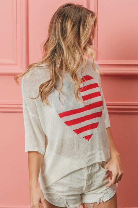 Striped Heart Contrast Knit Top