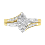Bids.com 10K Yellow and White Gold 1/2 Cttw Diamond Marquise Shaped Cluster Split Shank Ring (H-I Color, SI2-I1 Clarity) - Size 7 Rings