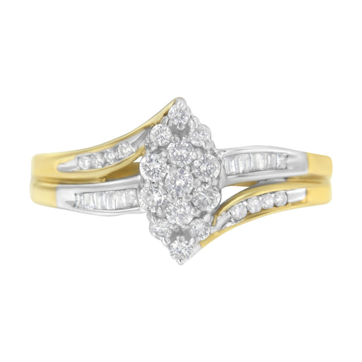 Bids.com 10K Yellow and White Gold 1/2 Cttw Diamond Marquise Shaped Cluster Split Shank Ring (H-I Color, SI2-I1 Clarity) - Size 7 Rings