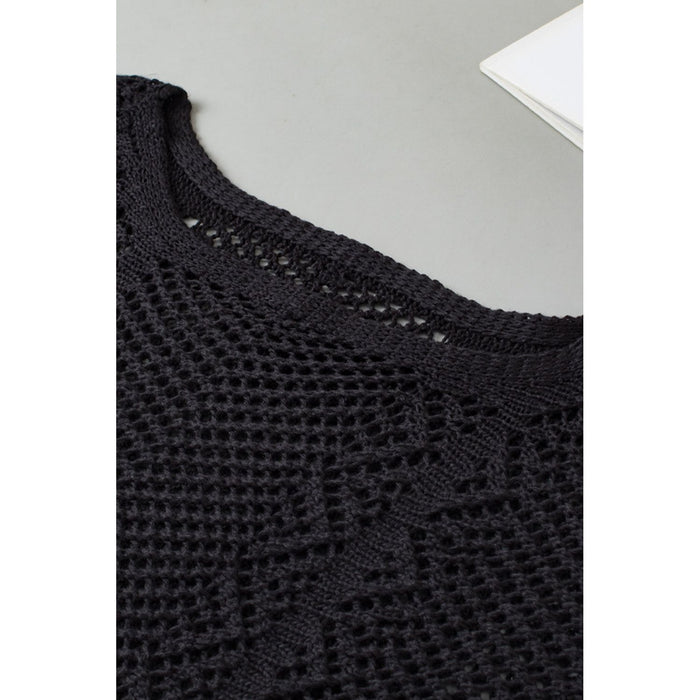 Openwork Round Neck Half Sleeve Knit Top