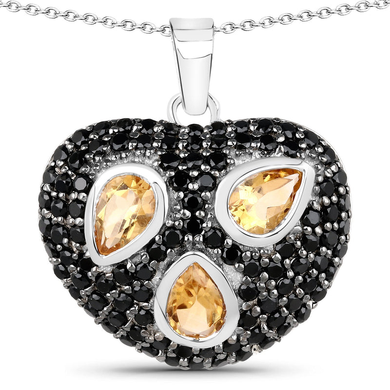 Bids.com 3.19 Carat Genuine Citrine and Black Spinel .925 Sterling Silver Pendant Pendants
