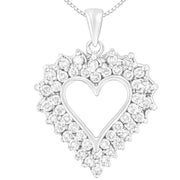 Bids.com 925 Sterling Silver 4.0 Cttw Diamond Two Row Open Heart 18" Pendant Necklace (I-J Color, I2-I3 Clarity) Necklaces
