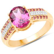Bids.com 14K Yellow Gold Plated 3.32 Carat Genuine Rhodolite and White Topaz .925 Sterling Silver Ring Rings
