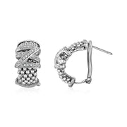 Bids.com Popcorn Texture Earrings with Crossover Motif and Diamonds in Sterling Silver Earrings