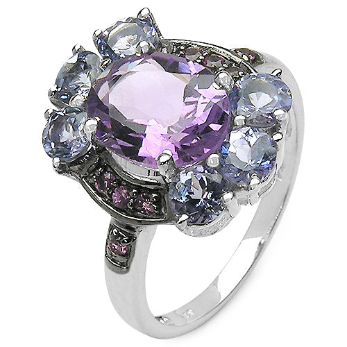 Bids.com 4.04 Carat Genuine Amethyst & Tanzanite .925 Sterling Silver Ring Rings