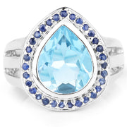 Bids.com 5.42 Carat Genuine Blue Topaz and Blue Sapphire .925 Sterling Silver Ring Rings