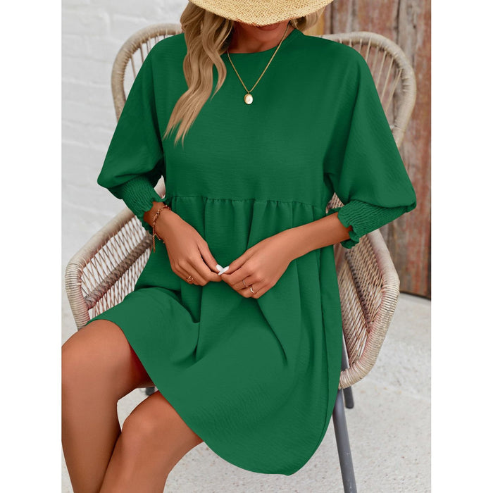 Round Neck Lantern Sleeve Mini Dress