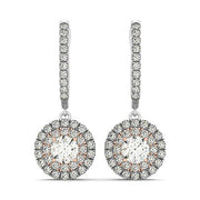 Bids.com 14k White And Rose Gold Drop Diamond Earrings with a Halo Design (3/4 cttw) Earrings