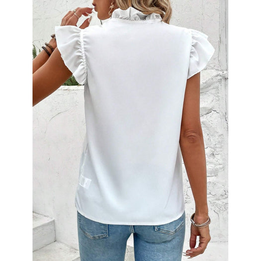 Ruffled V-Neck Cap Sleeve Blouse