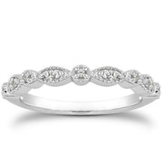 Bids.com 14k White Gold Vintage Look Fancy Pave Diamond Milgrain Wedding Ring Band Rings