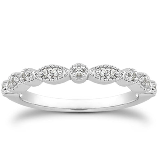 Bids.com 14k White Gold Vintage Look Fancy Pave Diamond Milgrain Wedding Ring Band Rings
