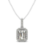 Bids.com Halo Pendant With Emerald Center Diamond in 14k White Gold (1 1/5 cttw) Necklaces