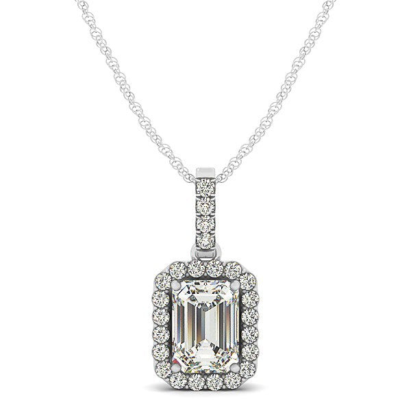 Bids.com Halo Pendant With Emerald Center Diamond in 14k White Gold (1 1/5 cttw) Necklaces