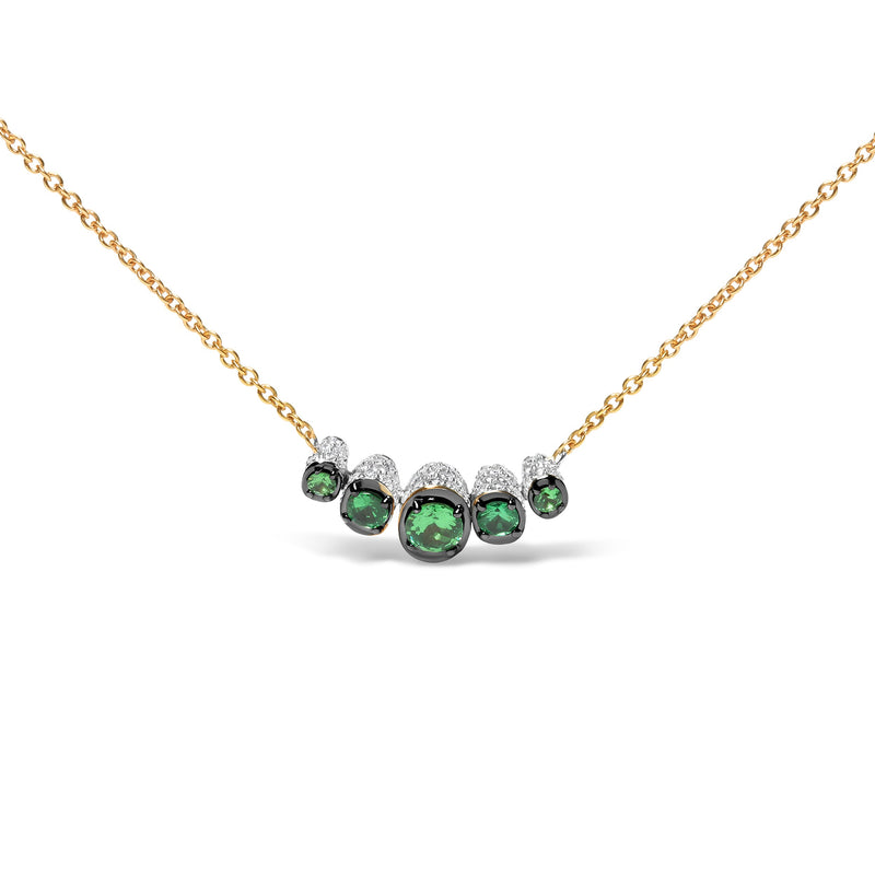 Bids.com 18K Rose Gold 3/4 Cttw Pave Diamonds and Graduated Green Tsavorite Gemstone Curved Bar Choker Necklace (G-H Color, SI1-SI2 Clarity) - Adjustable up to 14" - 16.5" Necklaces