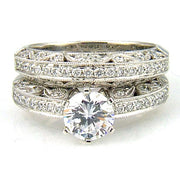 Bids.com .54ct Antique Style Engagement Ring Set 18KT White Gold Rings