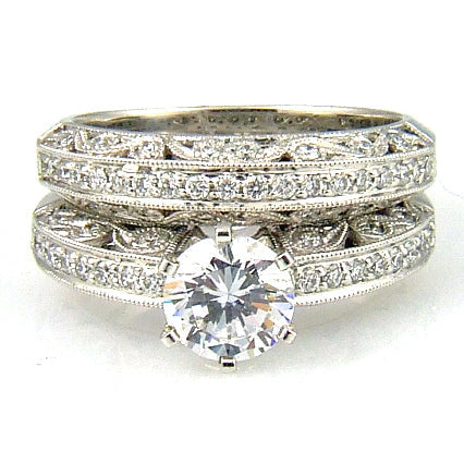 Bids.com .54ct Antique Style Engagement Ring Set 18KT White Gold Rings