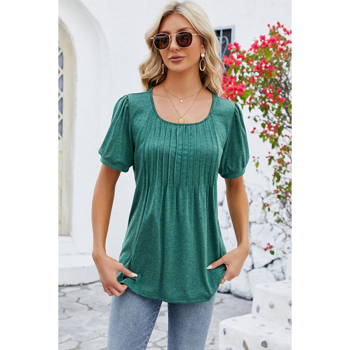 Ruched Scoop Neck Short Sleeve Blouse